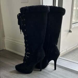 Vintage lace up Fur-Lined Heeled Boots
